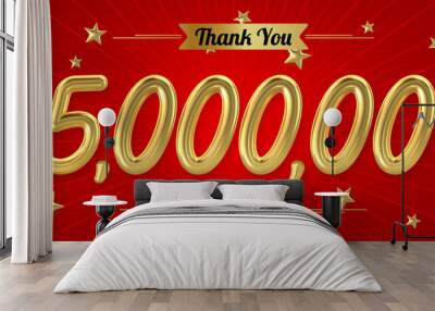 3d golden 25 million with star and red background. 3d illustration. Wall mural