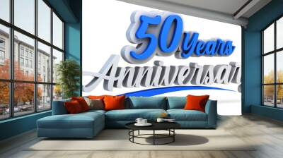 50th anniversary celebration logo in blue and white color isolated on white background. Fifty years anniversary logo. 3d illustration. Wall mural