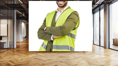 Architect man, arms crossed and portrait of engineer isolated on a transparent, png background. Happy, proud contractor with safety and confidence, construction worker success with professional Wall mural