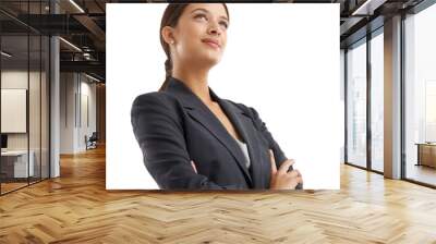 Businesswoman, thinking and confidence or pride as work manager, isolated on transparent png background. Indian person, consultant and thoughts for future growth or company progress, vision or goal Wall mural