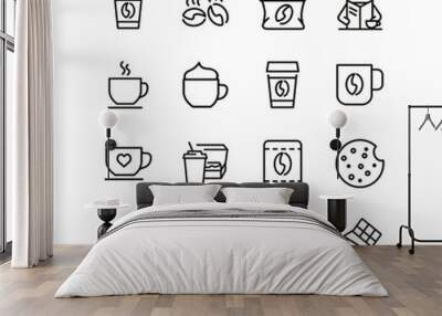 Coffee time icons. Set of line icons. Morning coffee, take away coffee, chocolate cookie. Coffee break concept. Can be used for topics like business process, everyday routine, food, office life Wall mural