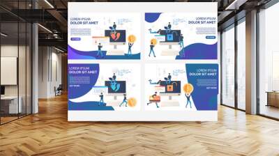 Collection of flat vector illustrations with cybercriminals. Hacker, attack, threat. Cybercrime concept for banner, website design or landing web page Wall mural