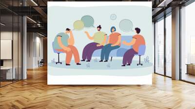 Depressed people counseling with psychologist isolated flat vector illustration. Cartoon characters talking with doctor on psychotherapist sessions. Group therapy and support concept Wall mural