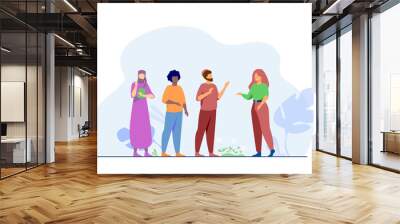 Inclusive group of friends vector illustration. Diverse people of different race and religion working together in team. Social and cultural inclusion, diversity, community concept Wall mural