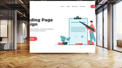 Man signing contract with big pen. Project, profit. Flat vector illustration. Business concept can be used for presentations, banner, website design, landing web page Wall mural