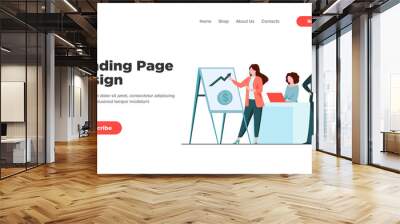 Marketing professional presenting financial chart to boss. Business team working in office flat vector illustration. Business, project management concept for banner, website design or landing web page Wall mural