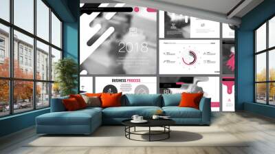 Pink, black, grey and white infographic design elements for presentation slide templates. Business and production concept can be used for marketing report, leaflet layout, poster design Wall mural