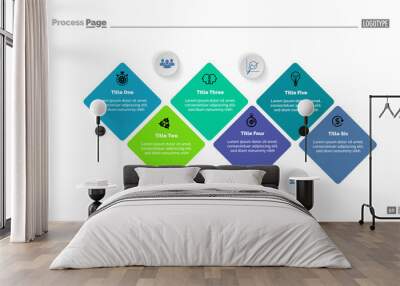 Six phases diagram slide template. Business data. Graph, chart, design. Creative concept for infographic, report. Can be used for topics like economics, marketing, enterprise Wall mural