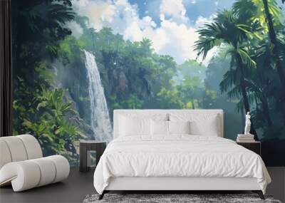 waterfall in the forest Wall mural