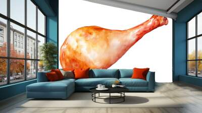 A single artistic watercolor illustration of a delicious roasted turkey leg, perfect for culinary designs or Thanksgiving themes. Wall mural