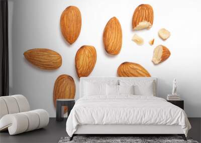 Almonds isolated on white background Wall mural