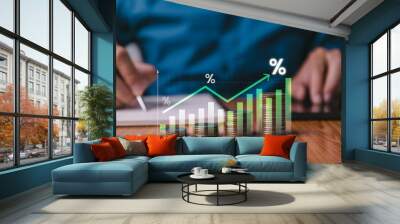 interest rate and dividend concept, investors are calculating profits and costs, return on stocks an Wall mural