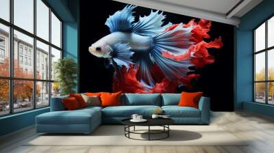 beautiful red and blue betta fish, in an aquarium on a black background. AI Generated Images Wall mural