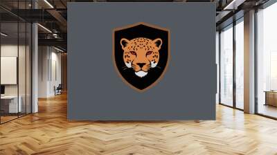 Leopard shield logo design template, leopard animal logo illustration Wall mural