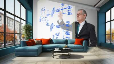 businessman touching a security plan for a firewall system Wall mural