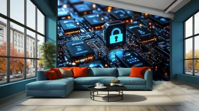 Cybersecurity concept of  Cyber Security Data Protection Business Privacy concept  , copy space for text, Wall mural