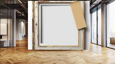 Vintage Weathered Wooden Frame with Empty White Space for Artwork or Image Wall mural