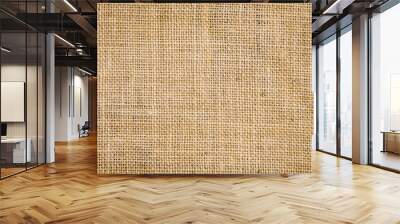 Rough hessian background with flecks of varying colors of beige and brown. with copy space. office desk concept, Hessian sackcloth burlap woven texture background. Wall mural