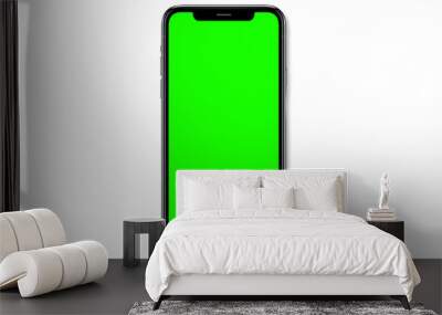 Smartphone frameless mockup. Studio shot of green screen smartphone with blank screen for Infographic Global Business web site design app, Content for technology - Clipping Path. Wall mural