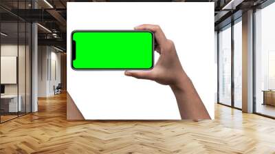 Smartphone similar to iphone 13 with green screen for Infographic Global Business Marketing Plan, mockup model similar to iPhone isolated Background of ai digital investment economy - Clipping Path. Wall mural