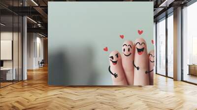 Closeup of Fingers With Happy Smiling Face, Friendship, Family, Group, Teamwork, Community, Unity, Love Concept. Wall mural