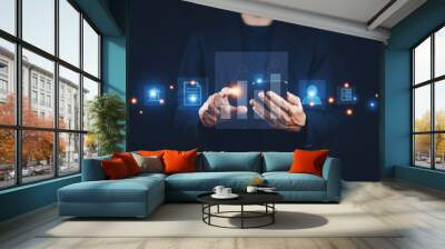 Businessman trading online stock market investment trade on visual screen technology Wall mural