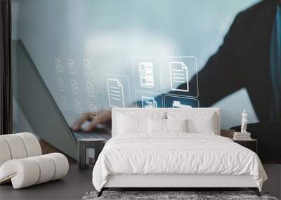 document management concept with icons on virtual screen, ERP Document Management System Wall mural