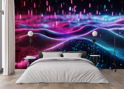 Futuristic neon data landscape with connected points futuristic Wall mural