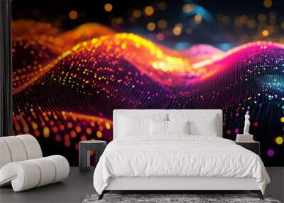 Neon abstract landscape with bright data points neon Wall mural