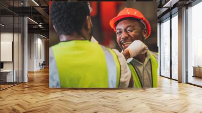 Teamwork African American worker in the factory.Black man afro work heavy industrial Wall mural