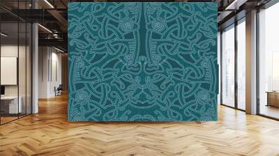 Pattern Vikings. Pattern background blue. Abstract cute pattern with hand drawn elements. Seamless abstract pattern for printing on fabric or paper. Celtic knots. Wall mural