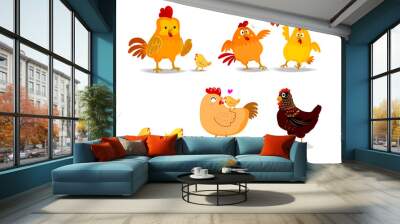 Set of chicken, rooster, hen icon character poultry farm animal vector illustration. Wall mural