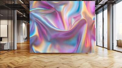 Abstract iridescent background of silky fabric with soft folds. Wall mural