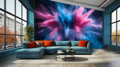 Pink and Blue Powder Explosion on Black Background. Wall mural