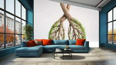 Creative concept of lungs made of tree branches and green leaves symbolizing nature and health Wall mural