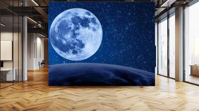 blue moon super full moon august moon bright stars the background full of stars in the galaxy Wall mural