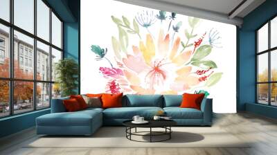 Watercolor organic protea bouquet painted Wall mural