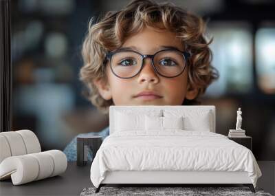 blond boy in glasses looking ahead Wall mural