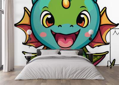 Illustration of a Cute Cartoon Dragon Wall mural