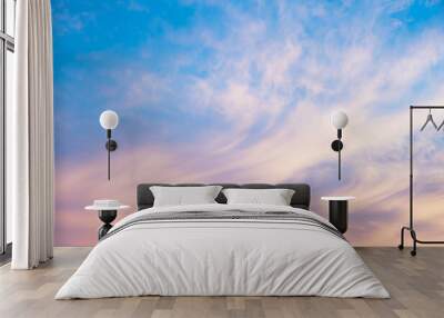 soft blue sunset sky with light pink clouds Wall mural