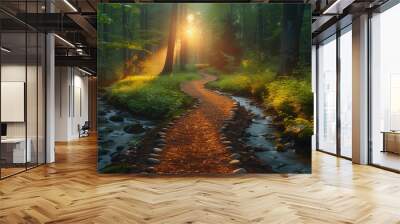 Chinese path between two rivers in the broadleaf forest Wall mural