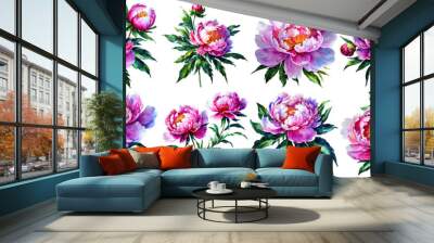 pink watercolor peonies flowers on transparent alpha background. Perfect artist resources for elegant compositions and floral designs Wall mural