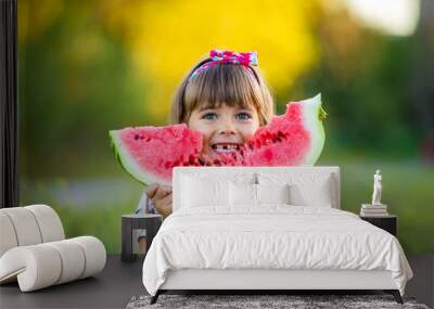 happy child eating watermelon Wall mural