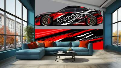 car livery design vector. Graphic abstract stripe racing background designs for wrap Wall mural