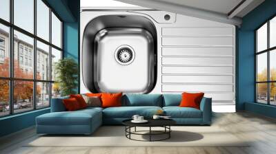 Stainless Modern Kitchen Sink. Interior Design Mockup. Top Plan View. Ai Generative Wall mural