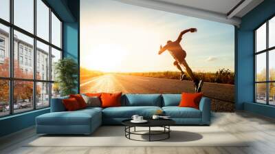 Athlete runner feet running on road Wall mural