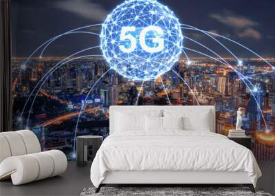 concept of future technology 5G network wireless systems and internet of things Wall mural