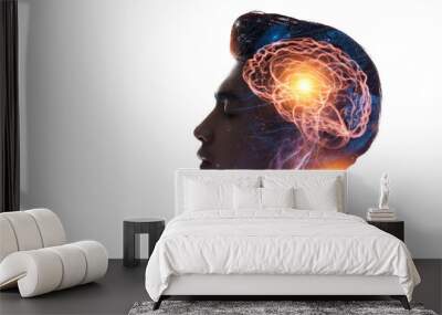 Human head and brain.Deep learning , Machine learning and artificial intelligence , AI Technology, thinking concept. Wall mural