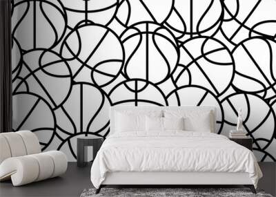 black white basketball seamless pattern Wall mural