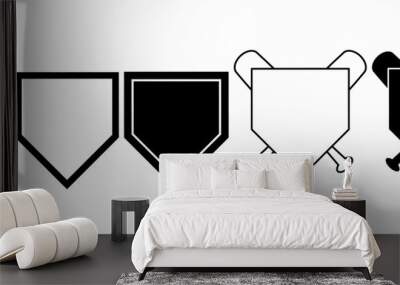 outline silhouette home plate baseball icon set isolated on white background Wall mural